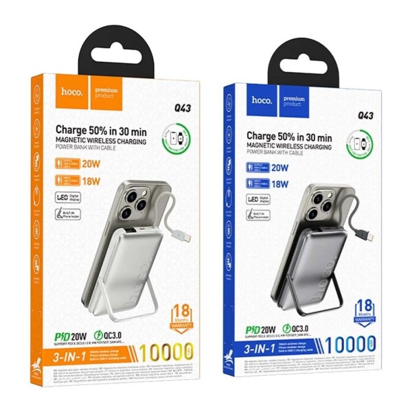 Hoco 10,000mAh Magnetic Wireless Power Bank with Type-C Cable - Q43