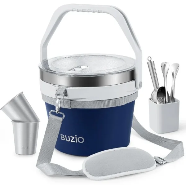 Buzio 7L Insulated Stainless Steel Ice Bucket with Lid Ice Tongs Scoop And 2 Cups - Blue