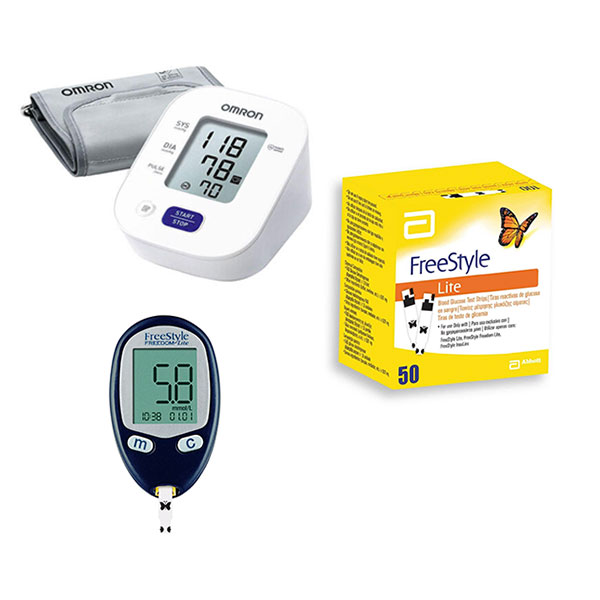 Bundle of OMRON Blood Pressure Monitor HEM-7143-E + ABBOTT Glucose Monitor Lite + ABBOTT 50 Lite Strips