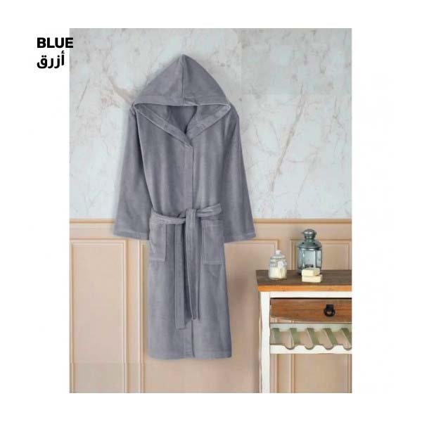 VALENTINI Japanese Kimono Style Cotton Bathrobe, Large Size, Blue - PA05029-BLUE-L
