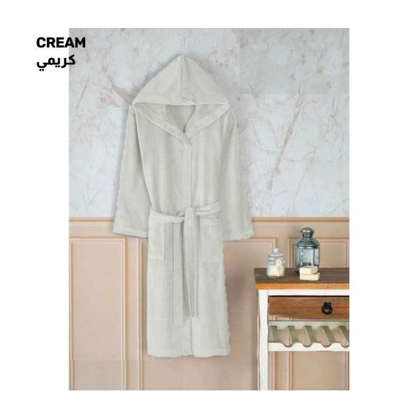 VALENTINI Japanese Kimono Style Cotton Bathrobe, Large Size, Cream - PA05029-CRM-L