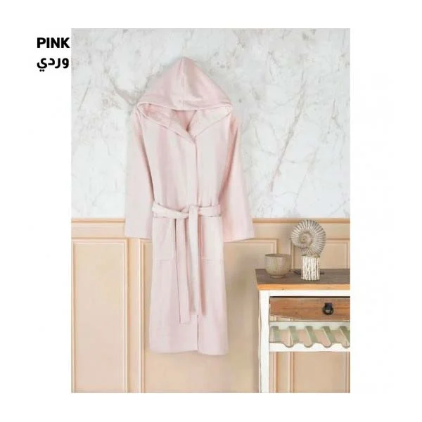 VALENTINI Japanese Kimono Style Cotton Bathrobe, Medium Size, Pink - PA05029-PINK-M