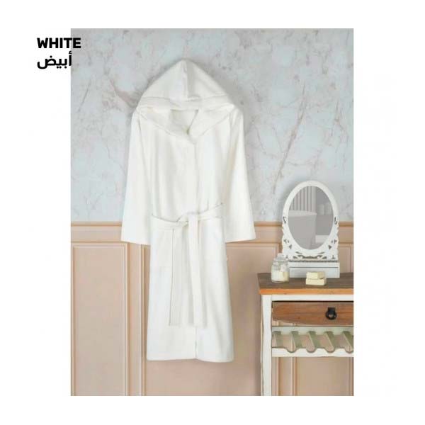 VALENTINI Japanese Kimono Style Cotton Bathrobe, Large Size, White - PA05029-WHT-L