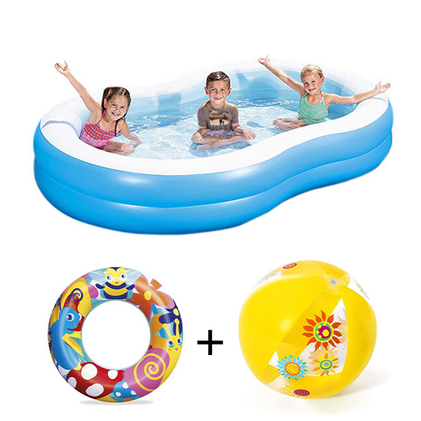 BESTWAY The Big Lagoon Family Pool WITH FREE SWIM TUBE AND BEACH BALL, 2.62 m x 1.57 m x 46 cm - 54117-O