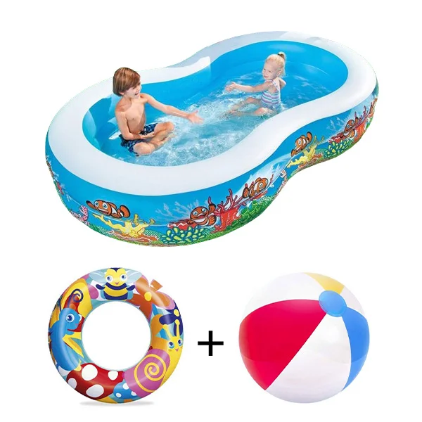 Bestway Nemo Inflatable Kiddie Pool WITH FREE SWIM TUBE AND BEACH BALL, 2.62m x 1.57m x 46cm - 54118-O