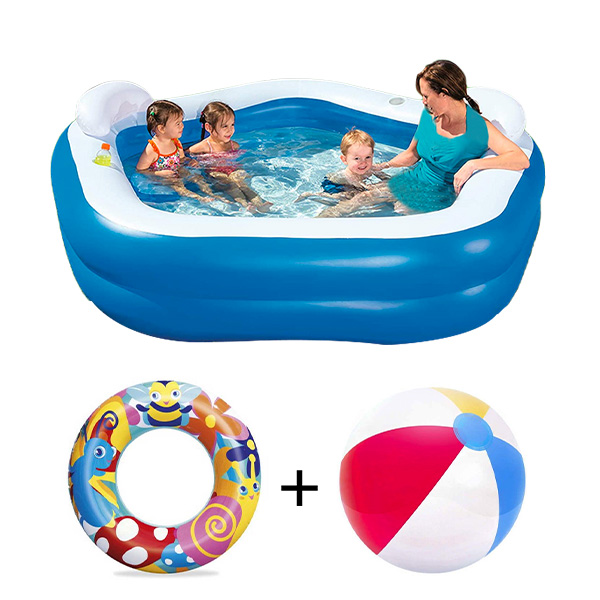 BESTWAY Family Fun Pool WITH FREE SWIM TUBE AND BEACH BALL, 2.13 m x 2.06 m x 69 cm - 54153-O