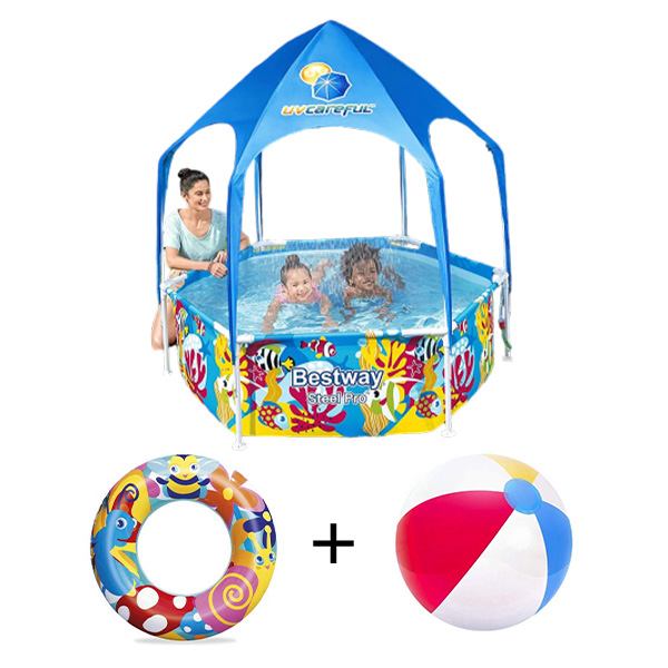 Bestway Steel Pro UV Careful Splash-in-Shade Play Pool WITH FREE SWIM TUBE AND BEACH BALL, 1.83 m x 51 cm - 5618T-O