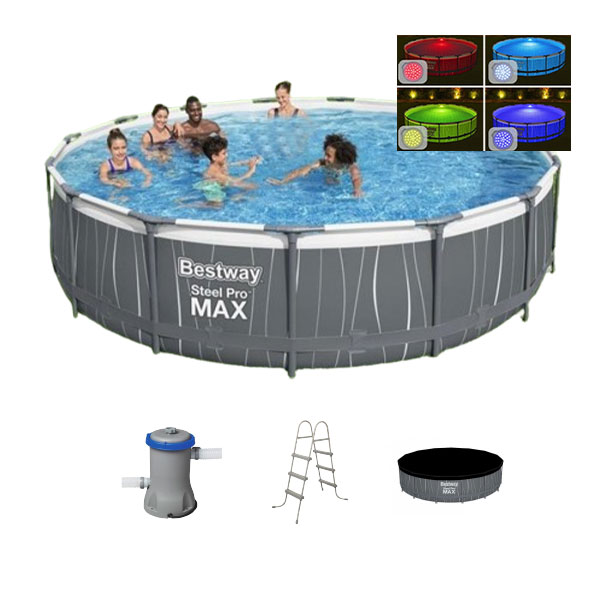 BESTWAY Steel Pro MAX Round Above Ground Pool Set with LED Light, 4.57 m x 1.07 m - 561GD
