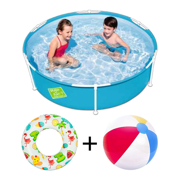 BESTWAY My First Frame Pool WITH FREE SWIM TUBE & BEACH BALL, 1.52 m x 38 cm - 56283-O