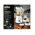 Braun 3-in-1 Plastic Blender with Chopper and Grinder, White - JB0123WH