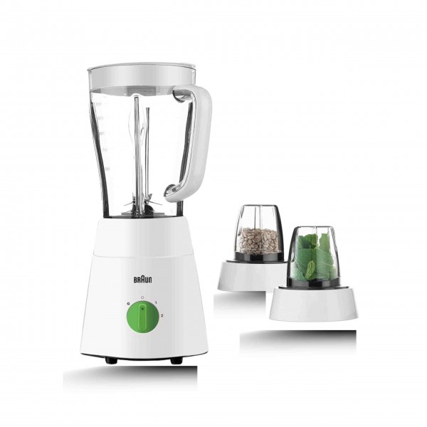 Braun 3-in-1 Plastic Blender with Chopper and Grinder, White - JB0123WH