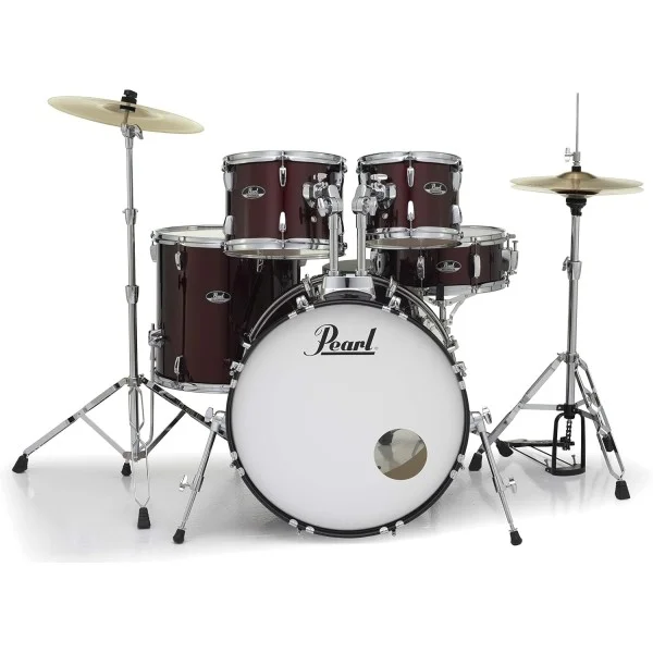 Pearl Roadshow Drum Set 5-Piece Complete Kit with Cymbals and Stands, Red Wine - RS525SC/C-91
