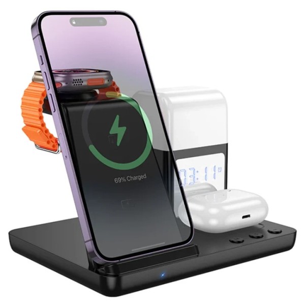Hoco Crown 3 in 1 Wireless Fast Charger with Clock & Night Light - CQ9