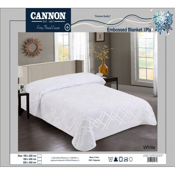 CANNON Plain Embossed Rashel Blanket 180x240 - CH04075-WHT