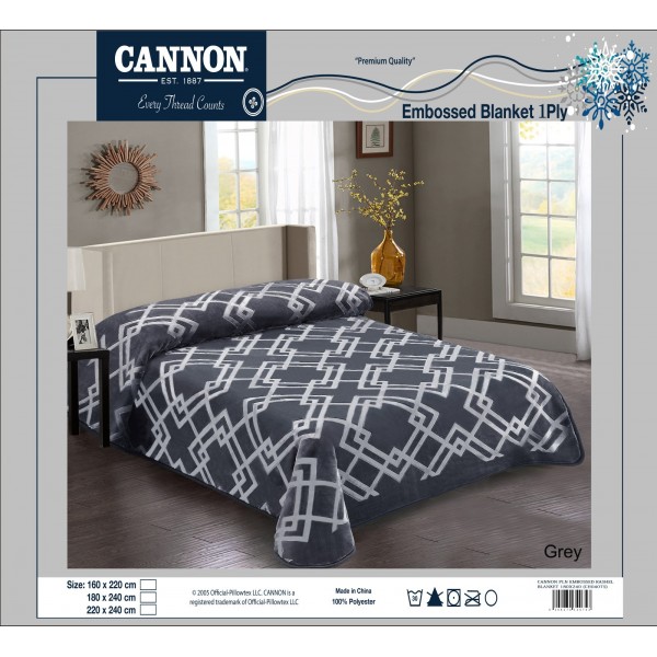CANNON Plain Embossed Rashel Blanket 180x240 - CH04075-GRY