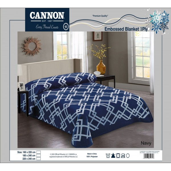 CANNON Plain Embossed Rashel Blanket 180x240 - CH04075-BLU