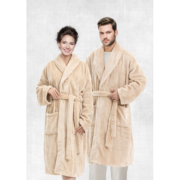 CANNON Embossed Flannel Robe - CH02567-BEG