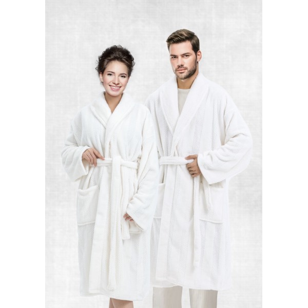 CANNON Embossed Flannel Robe - CH02567-CRM