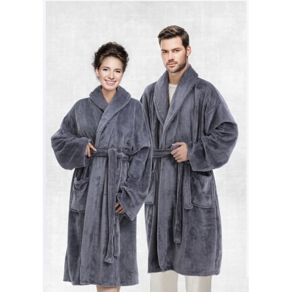 CANNON Embossed Flannel Robe - CH02567-GRY