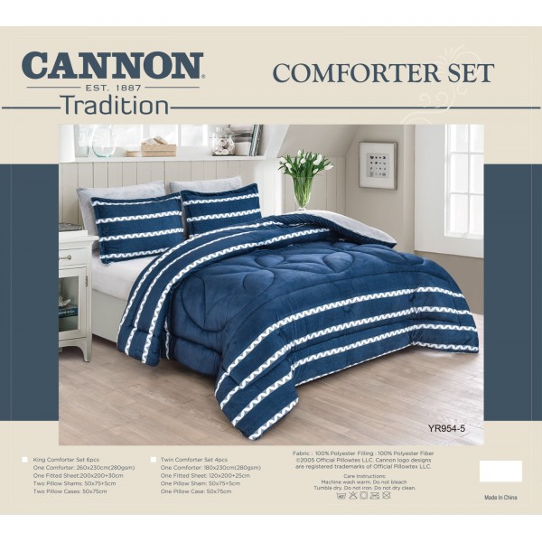 CANNON (T) Jacquard Strap Flannel Comforter 4Pcs - CH03986-YR954-5