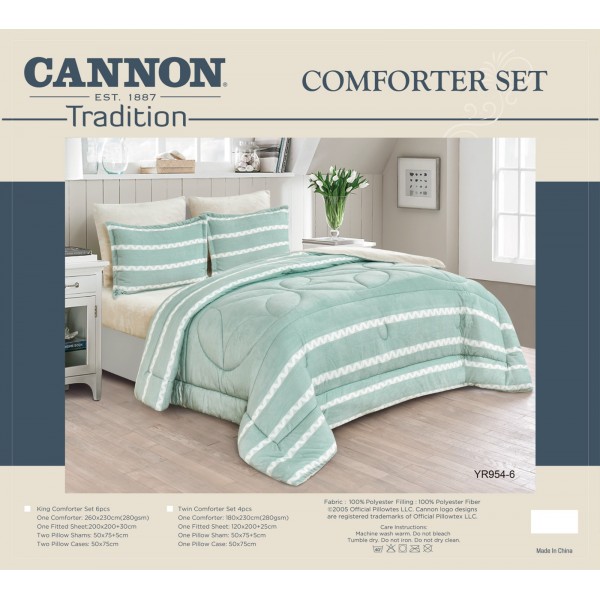 CANNON (T) Jacquard Strap Flannel Comforter 4Pcs - CH03986-YR954-6