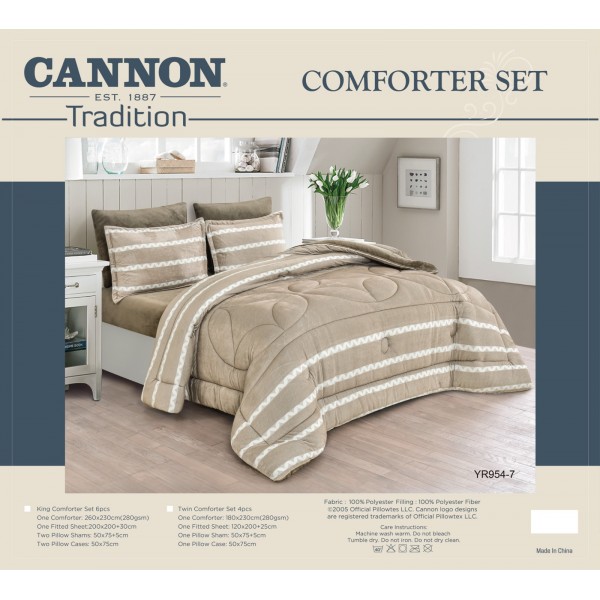 CANNON (T) Jacquard Strap Flannel Comforter 4Pcs - CH03986-YR954-7