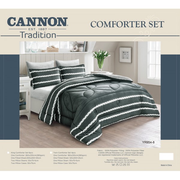 CANNON (T) Jacquard Strap Flannel Comforter 4Pcs - CH03986-YR954-8