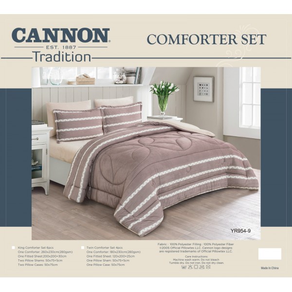 CANNON (T) Jacquard Strap Flannel Comforter 4Pcs - CH03986-YR954-9