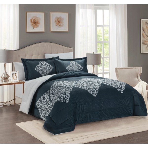 CANNON (K) Damsk Printed Flannel Comforter 6Pcs - CH03988-BLK