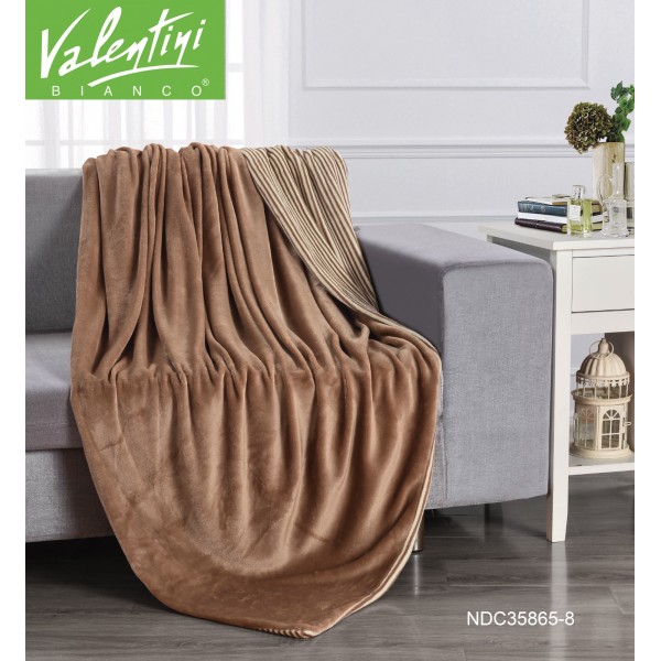 VALENTINI Flannel Checks Quilting W/Strap Rev. Blanket, 240x220cm - CH04312-BEG