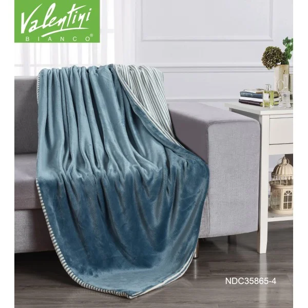VALENTINI Flannel Checks Quilting W/Strap Rev. Blanket, 240x220cm - CH04312-LBL