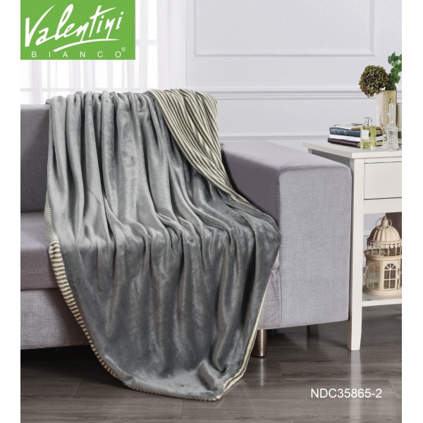 VALENTINI Flannel Checks Quilting W/Strap Rev. Blanket, 240x220cm - CH04312-LGR