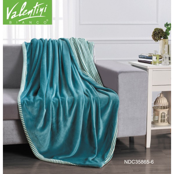 VALENTINI Flannel Checks Quilting W/Strap Rev. Blanket, 240x220cm - CH04312-TRQ