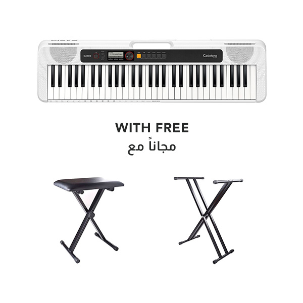 CASIO 61-Key Portable Musical Keyboard with Free Bench & Stand, White - CT-S200WEC2-O