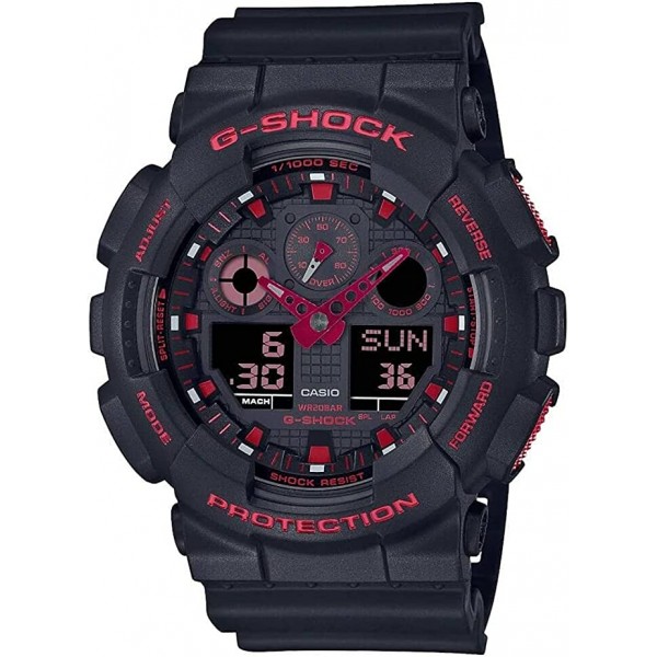 Casio G-Shock Analog-Digital Watch for Men, Black/Red - GA-100BNR-1ADR
