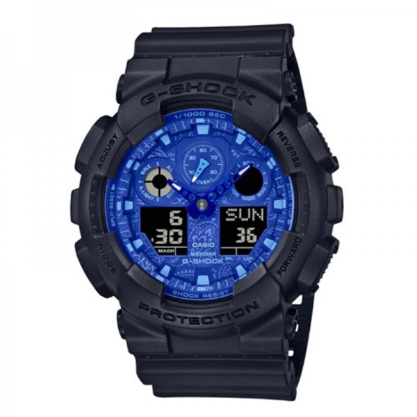 Casio G-Shock Analog-Digital Blue Dial Watch for Men, Black - GA-100BP-1ADR