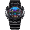 Casio G-Shock Analog-Digital Blue Dial Watch for Men, Black - GA-100RGB-1ADR