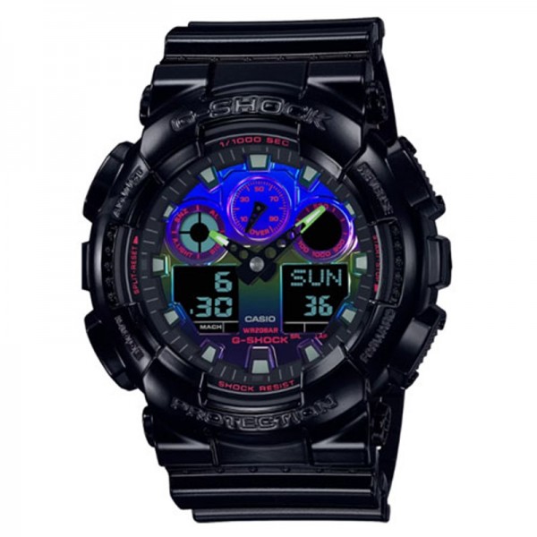 Casio G-Shock Analog-Digital Blue Dial Watch for Men, Black - GA-100RGB-1ADR