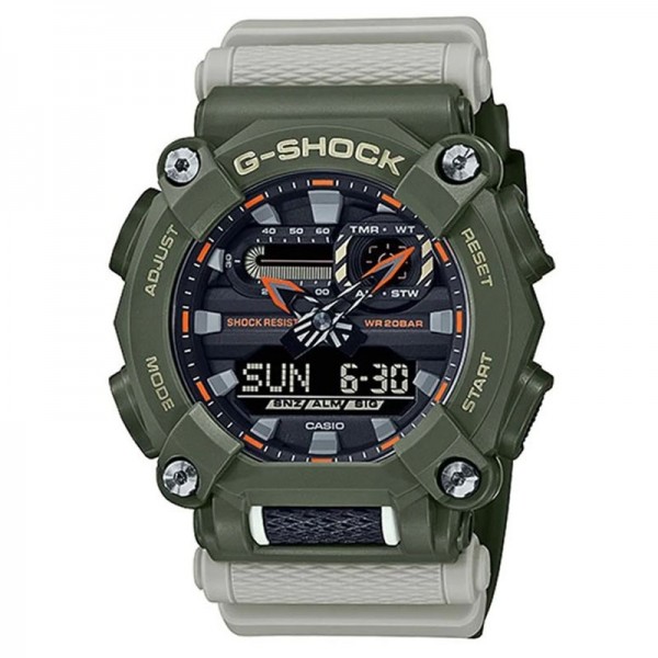 Casio G-Shock Analog-Digital Grey Dial Watch for Men, Green - GA-900HC-3ADR