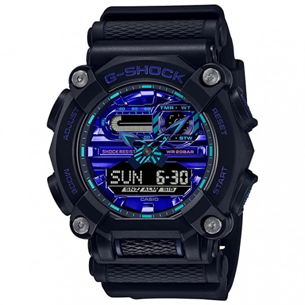Casio G-Shock Analog-Digital Blue Dial Watch for Men, Black - GA-900VB-1ADR