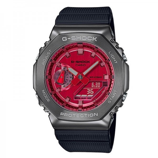 Casio G-Shock Analog-Digital Red Dial Watch for Men, Black - GM-2100B-4ADR