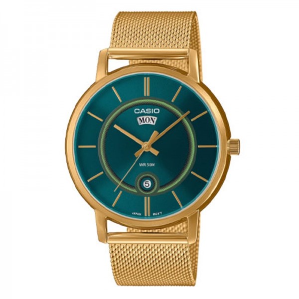 Casio Green Dial Analog Wristwatch for Men, Gold - MTP-B120MG-3AVDF