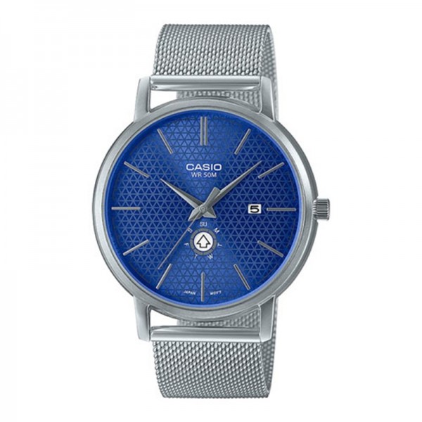 Casio Blue Dial Analog Wristwatch for Men, Silver - MTP-B125M-2AVDF