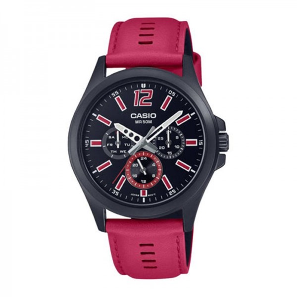 Casio Analog Leather Band Watch for Men, Red - MTP-E350BL-1BVDF