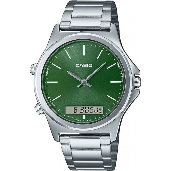 Casio Green Dial Stainless Steel Analog-Digital Watch for Men - MTP-VC01D-3EUDF