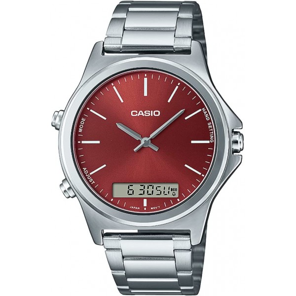 Casio Red Dial Stainless Steel Analog-Digital Watch for Men - MTP-VC01D-5EUDF