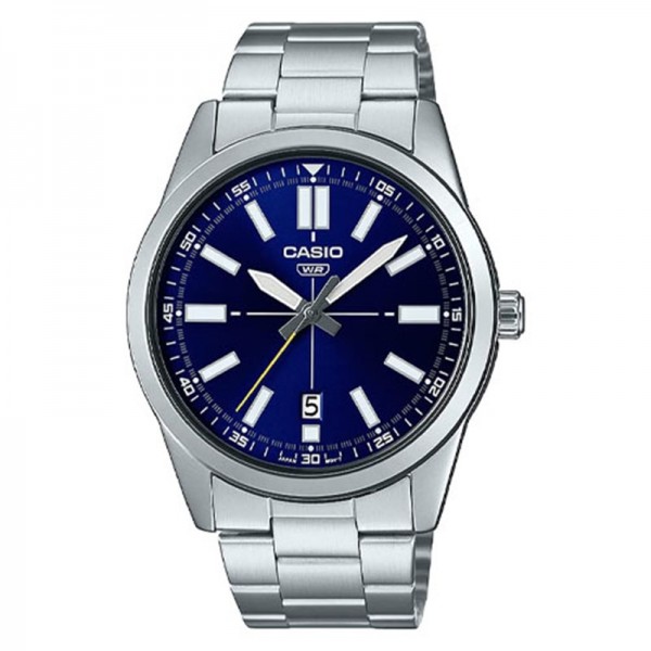 Casio Analog Blue Dial Stainless Steel Band Watch for Men - MTP-VD02D-2EUDF