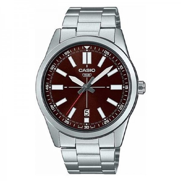 Casio Analog Red Dial Stainless Steel Band Watch for Men - MTP-VD02D-5EUDF