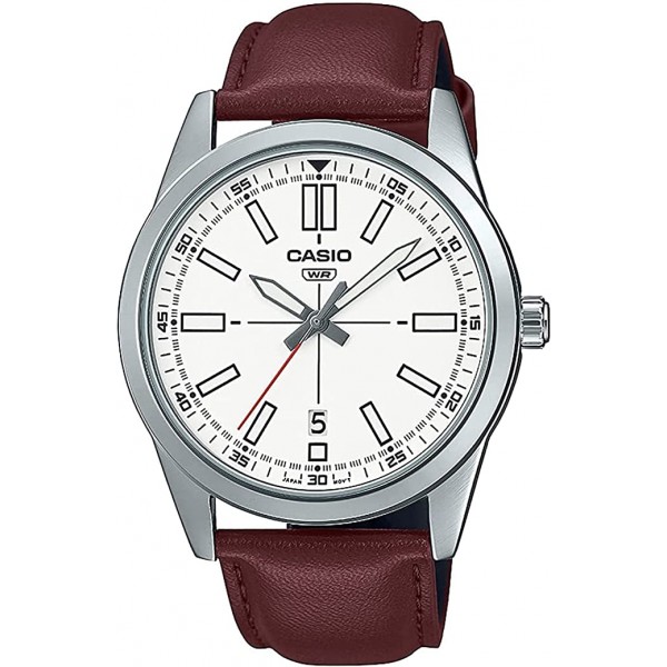 Casio Analog Leather Band Watch for Men, Red - MTP-VD02L-7EUDF