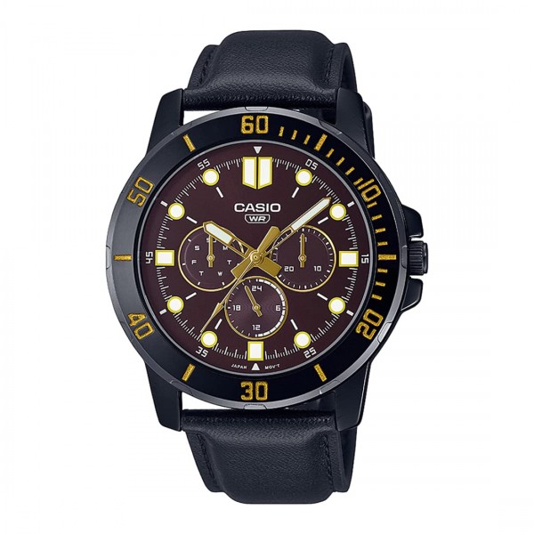 Casio Analog Black Leather Watch for Men - MTP-VD300BL-5EUDF